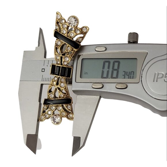 1928 Brand Black Baguette Enamel Clear Rhinestone Bar Brooch Pin K324 - Picture 7 of 8